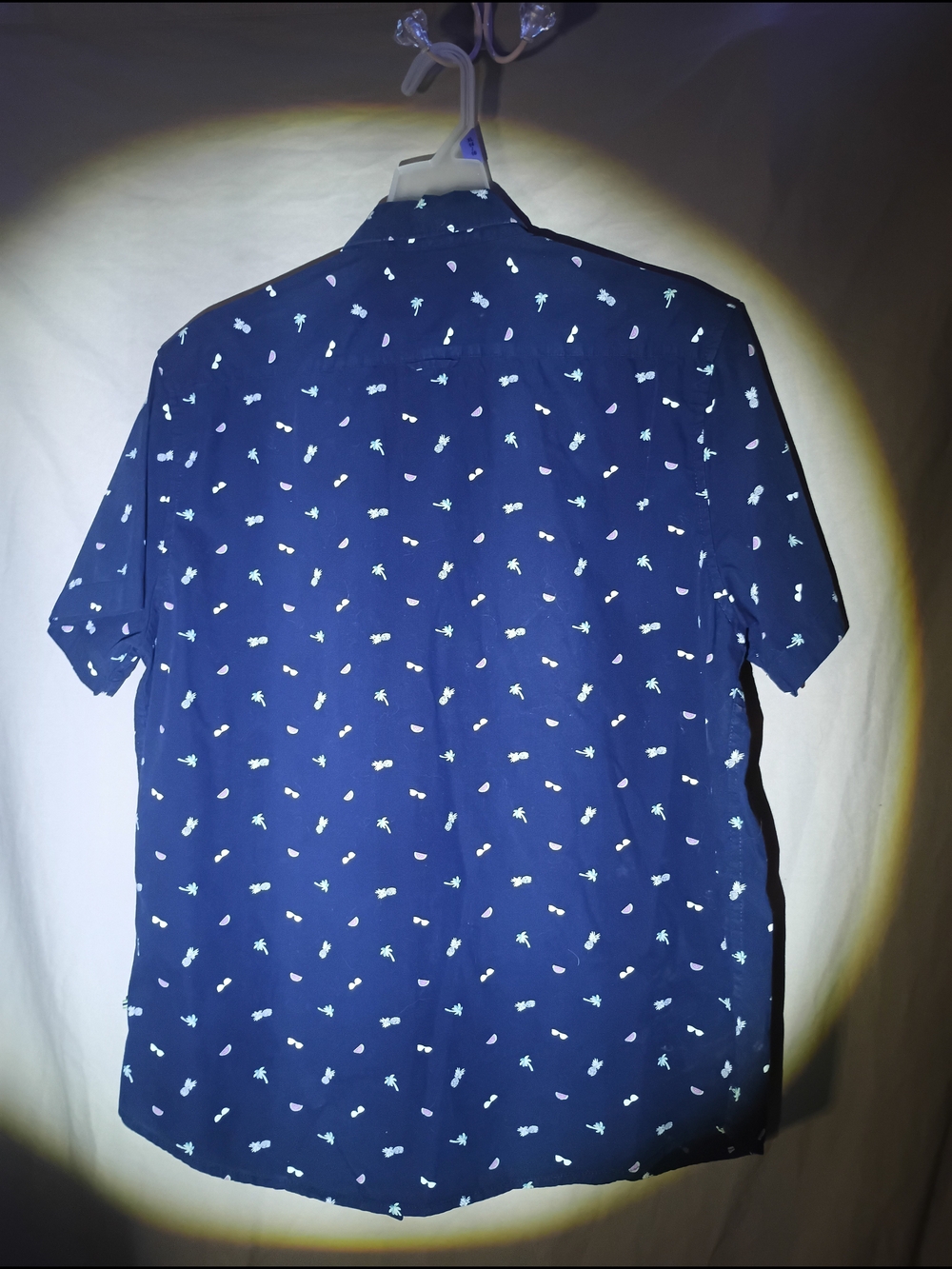 Denim & Flower Men's Large Slim Fit Navy Blue Tropical Short Sleeve Shirt - Picture 8 of 8